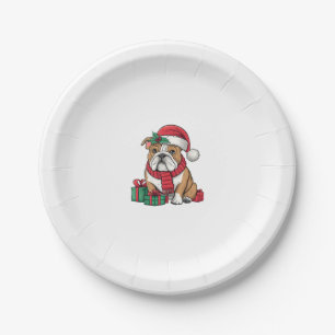 Xmas Lighting Santa Hat English Bulldog Christmas Paper Plate