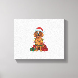 Xmas Lighting Santa Hat English Setter Dog Christm Canvas Print