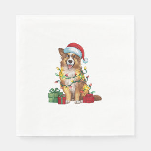 Xmas Lighting Santa Hat English Shepherd Dog Chris Napkin