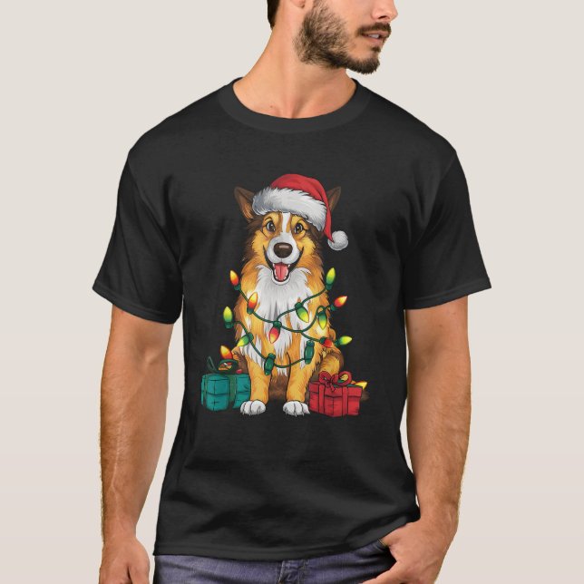 Xmas Lighting Santa Hat English Shepherd Dog Chris T-Shirt (Front)