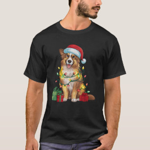 Xmas Lighting Santa Hat English Shepherd Dog Chris T-Shirt