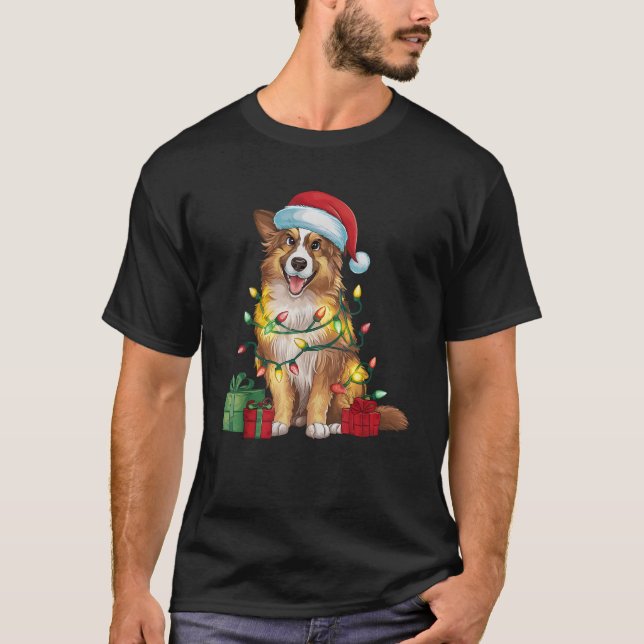 Xmas Lighting Santa Hat English Shepherd Dog Chris T-Shirt (Front)