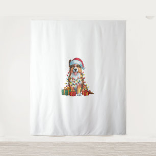 Xmas Lighting Santa Hat English Shepherd Dog Chris Tapestry