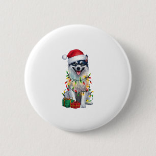 Xmas Lighting Santa Hat Finnish Spitz Dog Christma 6 Cm Round Badge