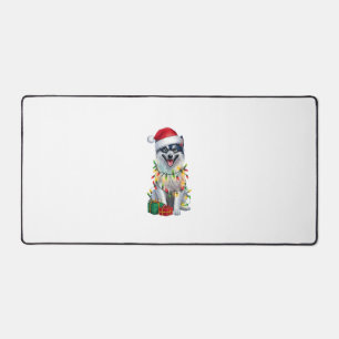 Xmas Lighting Santa Hat Finnish Spitz Dog Christma Desk Mat