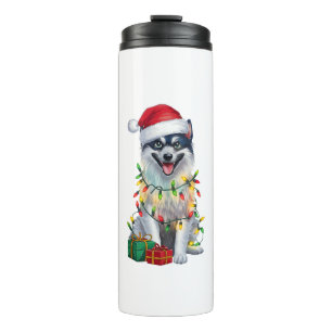 Xmas Lighting Santa Hat Finnish Spitz Dog Christma Thermal Tumbler