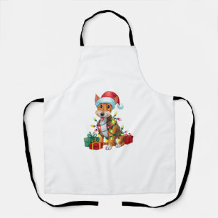Xmas Lighting Santa Hat Fox Terrier Dog Christmas Apron