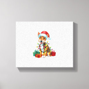 Xmas Lighting Santa Hat Fox Terrier Dog Christmas Canvas Print