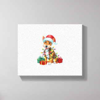 Xmas Lighting Santa Hat Fox Terrier Dog Christmas  Canvas Print
