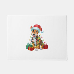 Xmas Lighting Santa Hat Fox Terrier Dog Christmas Doormat