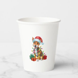 Xmas Lighting Santa Hat Fox Terrier Dog Christmas Paper Cups