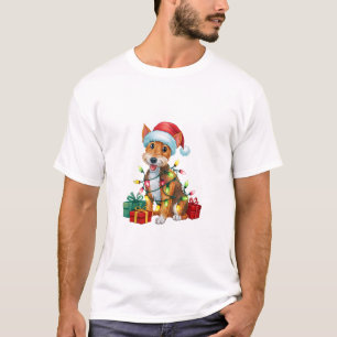 Xmas Lighting Santa Hat Fox Terrier Dog Christmas T-Shirt