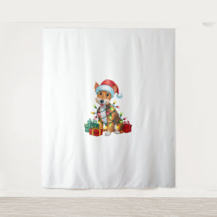 Xmas Lighting Santa Hat Fox Terrier Dog Christmas Tapestry