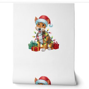 Xmas Lighting Santa Hat Fox Terrier Dog Christmas Wallpaper