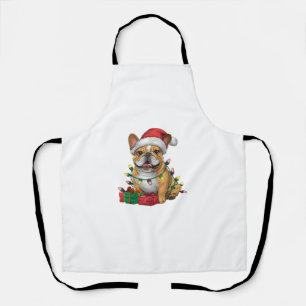 Xmas Lighting Santa Hat French Bulldog Christmas _ Apron