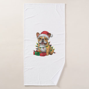 Xmas Lighting Santa Hat French Bulldog Christmas _ Bath Towel