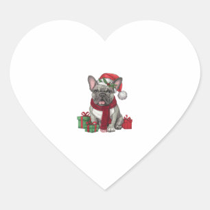 Xmas Lighting Santa Hat French Bulldog Christmas _ Heart Sticker