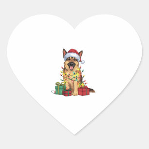 Xmas Lighting Santa Hat German Shepherd Dog Christ Heart Sticker