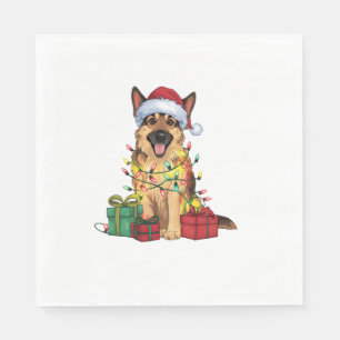 Xmas Lighting Santa Hat German Shepherd Dog Christ Napkin