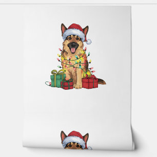 Xmas Lighting Santa Hat German Shepherd Dog Christ Wallpaper