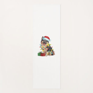 Xmas Lighting Santa Hat German Spitz Dog Christmas Yoga Mat