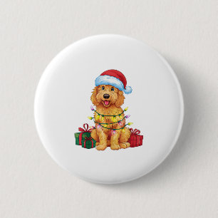 Xmas Lighting Santa Hat Goldendoodle Dog Christmas 6 Cm Round Badge