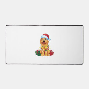 Xmas Lighting Santa Hat Goldendoodle Dog Christmas Desk Mat