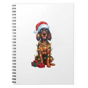 Xmas Lighting Santa Hat Gordon Setter Dog Christma Notebook