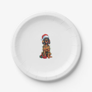 Xmas Lighting Santa Hat Gordon Setter Dog Christma Paper Plate