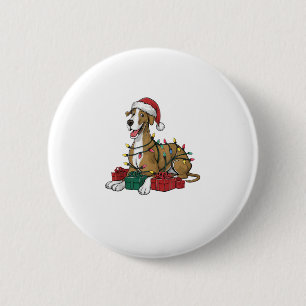 Xmas Lighting Santa Hat Great Dane Dog Christmas _ 6 Cm Round Badge