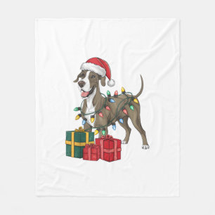 Xmas Lighting Santa Hat Great Dane Dog Christmas _ Fleece Blanket