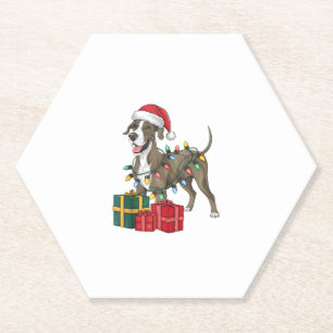 Xmas Lighting Santa Hat Great Dane Dog Christmas _ Paper Coaster