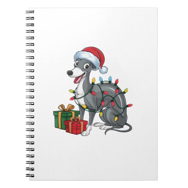 Xmas Lighting Santa Hat Greyhound Dog Christmas  Notebook (Front)