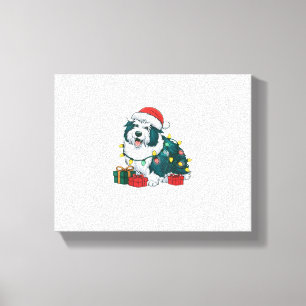 Xmas Lighting Santa Hat Icelandic Sheepdog Christm Canvas Print