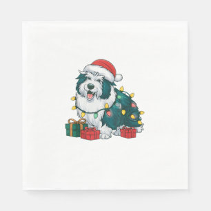 Xmas Lighting Santa Hat Icelandic Sheepdog Christm Napkin