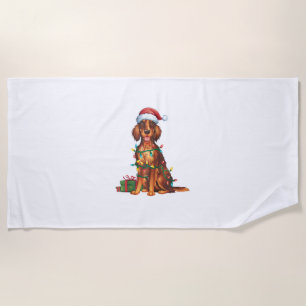 Xmas Lighting Santa Hat Irish Setter Dog Christmas Beach Towel