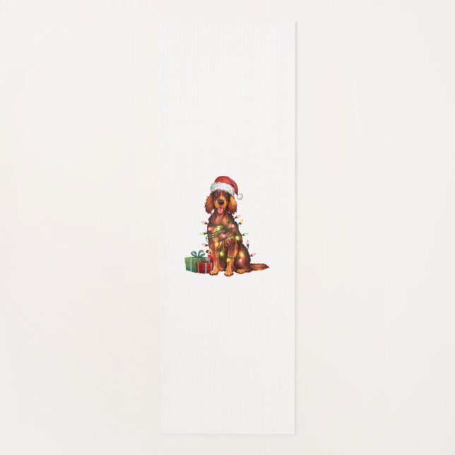 Xmas Lighting Santa Hat Irish Setter Dog Christmas Yoga Mat (Front)