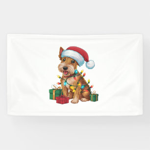 Xmas Lighting Santa Hat Irish Terrier Dog Christma Banner