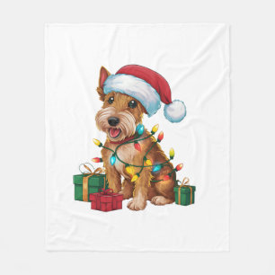 Xmas Lighting Santa Hat Irish Terrier Dog Christma Fleece Blanket