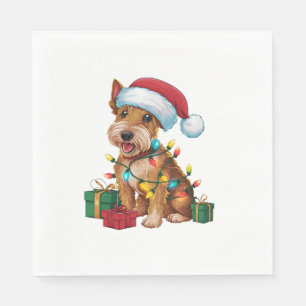 Xmas Lighting Santa Hat Irish Terrier Dog Christma Napkin