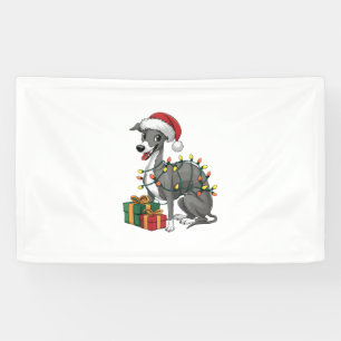 Xmas Lighting Santa Hat Italian Greyhound Dog Chri Banner