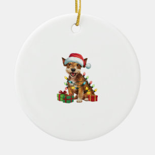 Xmas Lighting Santa Hat Jagdterrier Dog Christmas Ceramic Tree Decoration