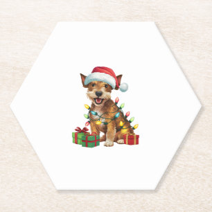 Xmas Lighting Santa Hat Jagdterrier Dog Christmas Paper Coaster