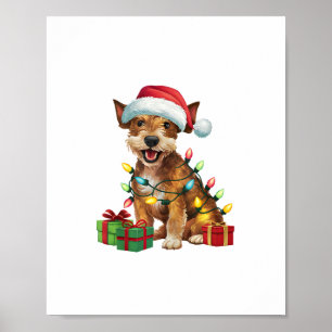 Xmas Lighting Santa Hat Jagdterrier Dog Christmas Poster