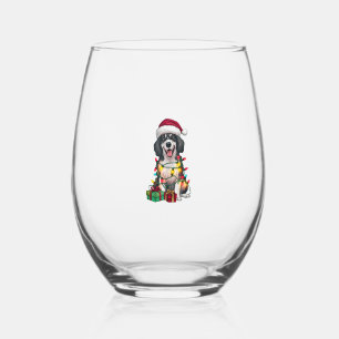 Xmas Lighting Santa Hat Kuvasz Dog Christmas  Stemless Wine Glass