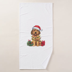 Xmas Lighting Santa Hat Labradoodle Dog Christmas  Bath Towel