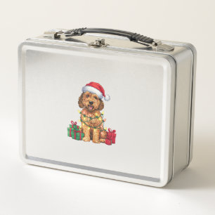 Xmas Lighting Santa Hat Labradoodle Dog Christmas Metal Lunch Box
