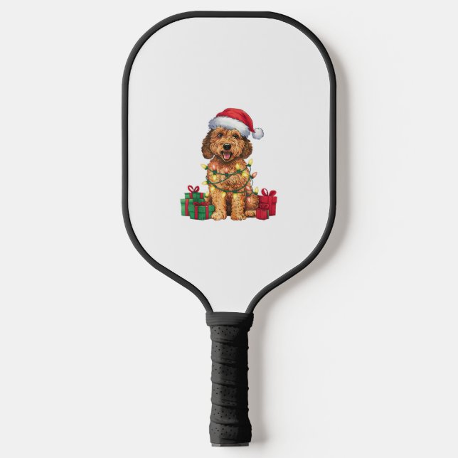 Xmas Lighting Santa Hat Labradoodle Dog Christmas  Pickleball Paddle (Front)