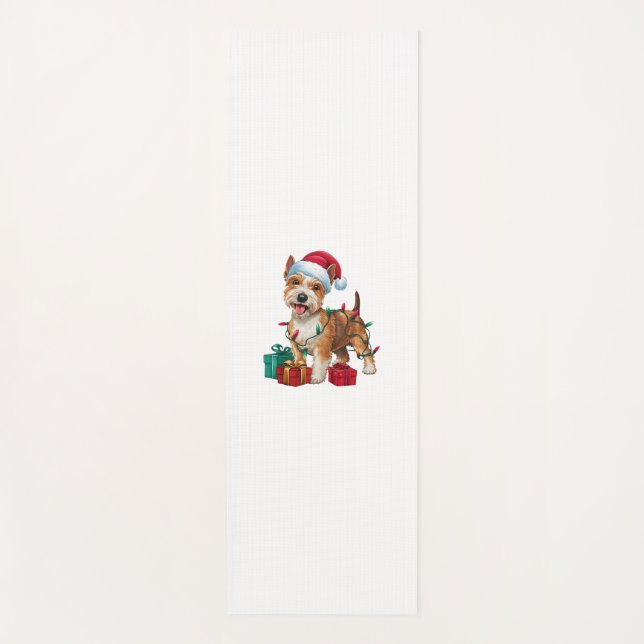 Xmas Lighting Santa Hat Lakeland Terrier Dog Chris Yoga Mat (Front)