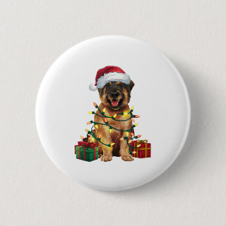 Xmas Lighting Santa Hat Leonberger Dog Christmas _ 6 Cm Round Badge